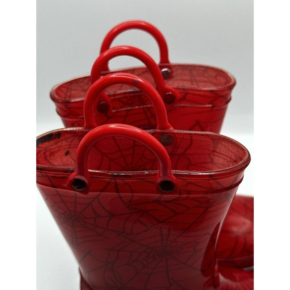 Spider-Man Toddler Size 8 Red Rain Boots Marvel Spiderman Handles Unisex Lot